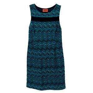 MISSONI Sleeveless Knit Zig Zag Teal Sheath Dress